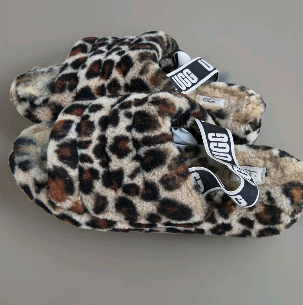 UGG Australia Fluff Yeah Slides Leopard Print Women’s Size 10 Womens Slippers